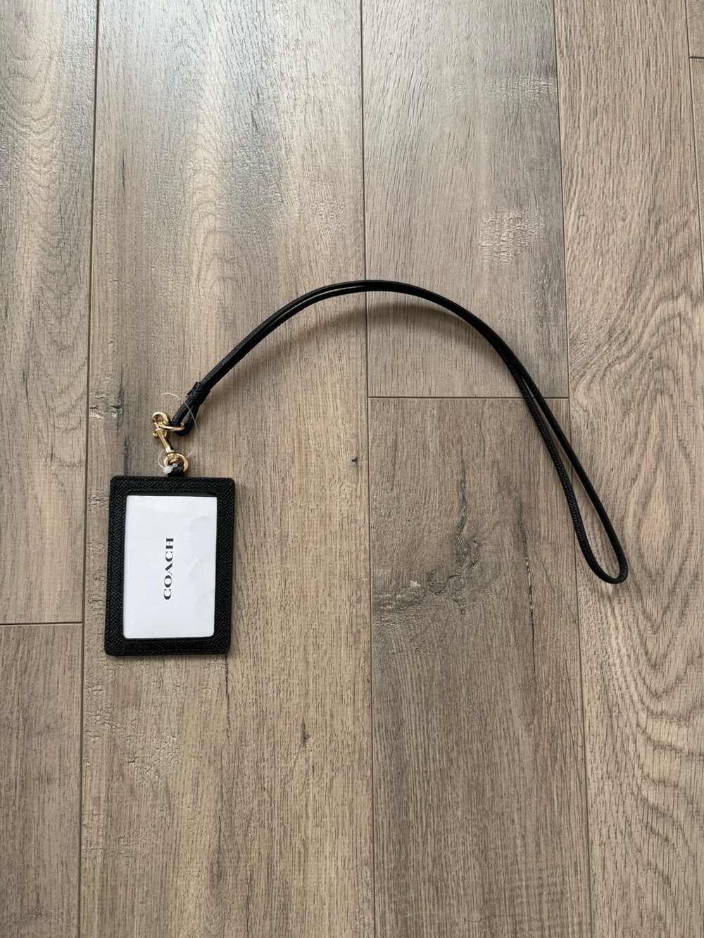 Coach Black Pebbled Leather Card Holder Lanyard with Gold Hardware NWOT - Picture 3 of 5